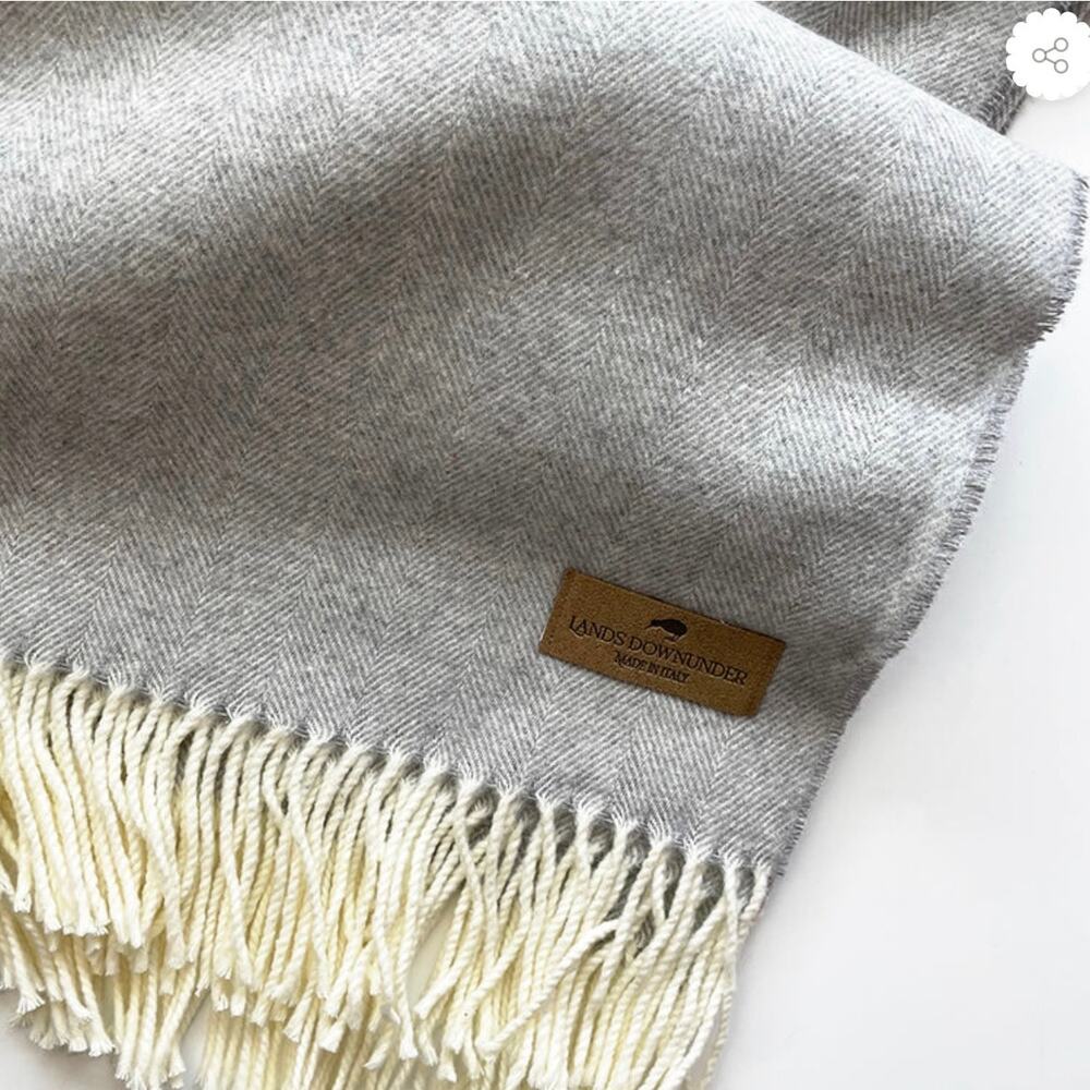 Lands Downunder Italian Herringbone Throw Blanket Gray Soft & Cozy‎ 60x56 Inches